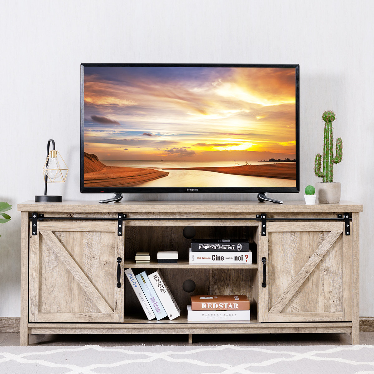 Gracie Oaks Tv Stand Media Centre Console Cabinet Sliding Barn