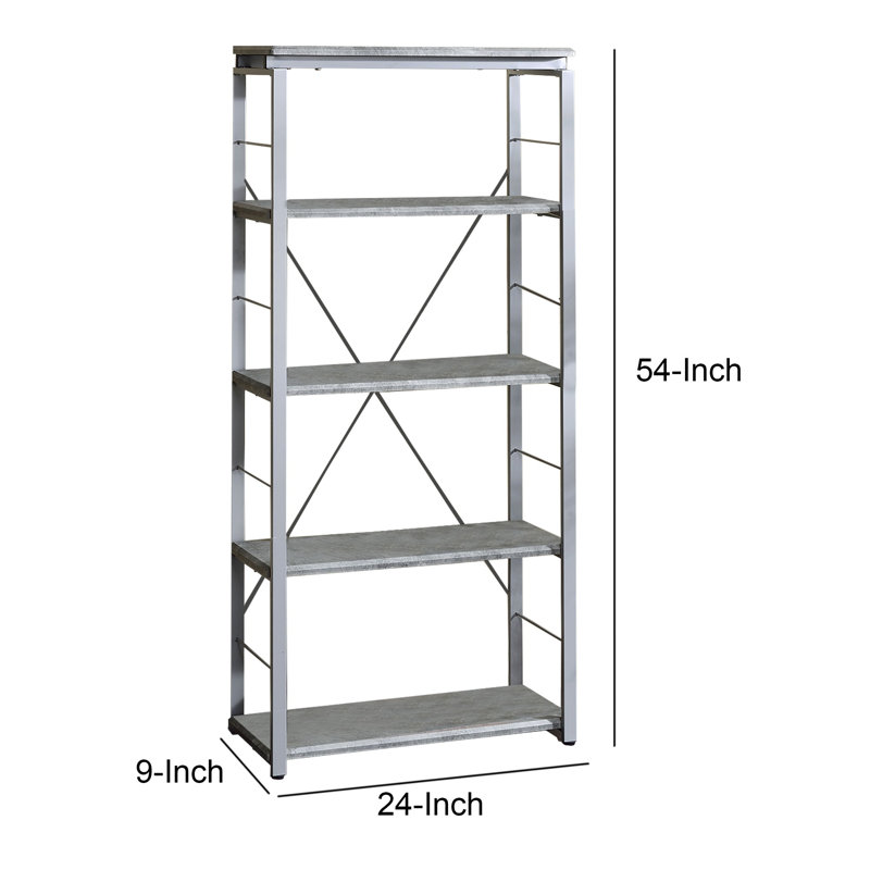 Gracie Oaks Industrial Bookshelf With 4 Shelves And Open Metal Frame Silver And Gray