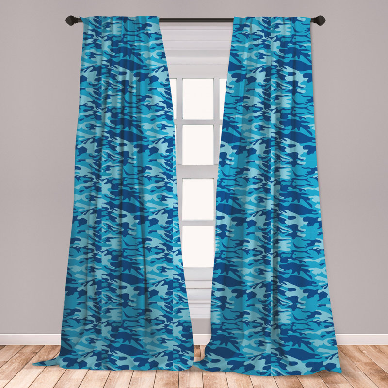 East Urban Home Ambesonne Camouflage Curtains Abstract Camouflage Costume Concealment From The Enemy Hiding Pattern Window Treatments 2 Panel Set For Living Room Bedroom Decor 56 X 63 Pale Blue Navy Blue
