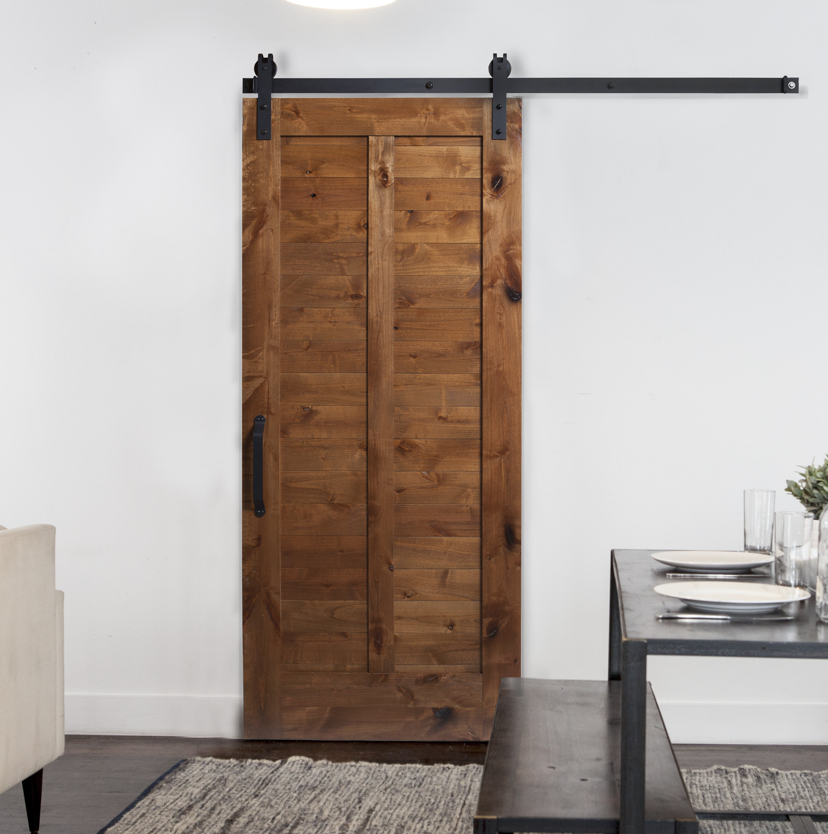 Rusticahardware Paneled Wood Finish Plantation Barn Door With