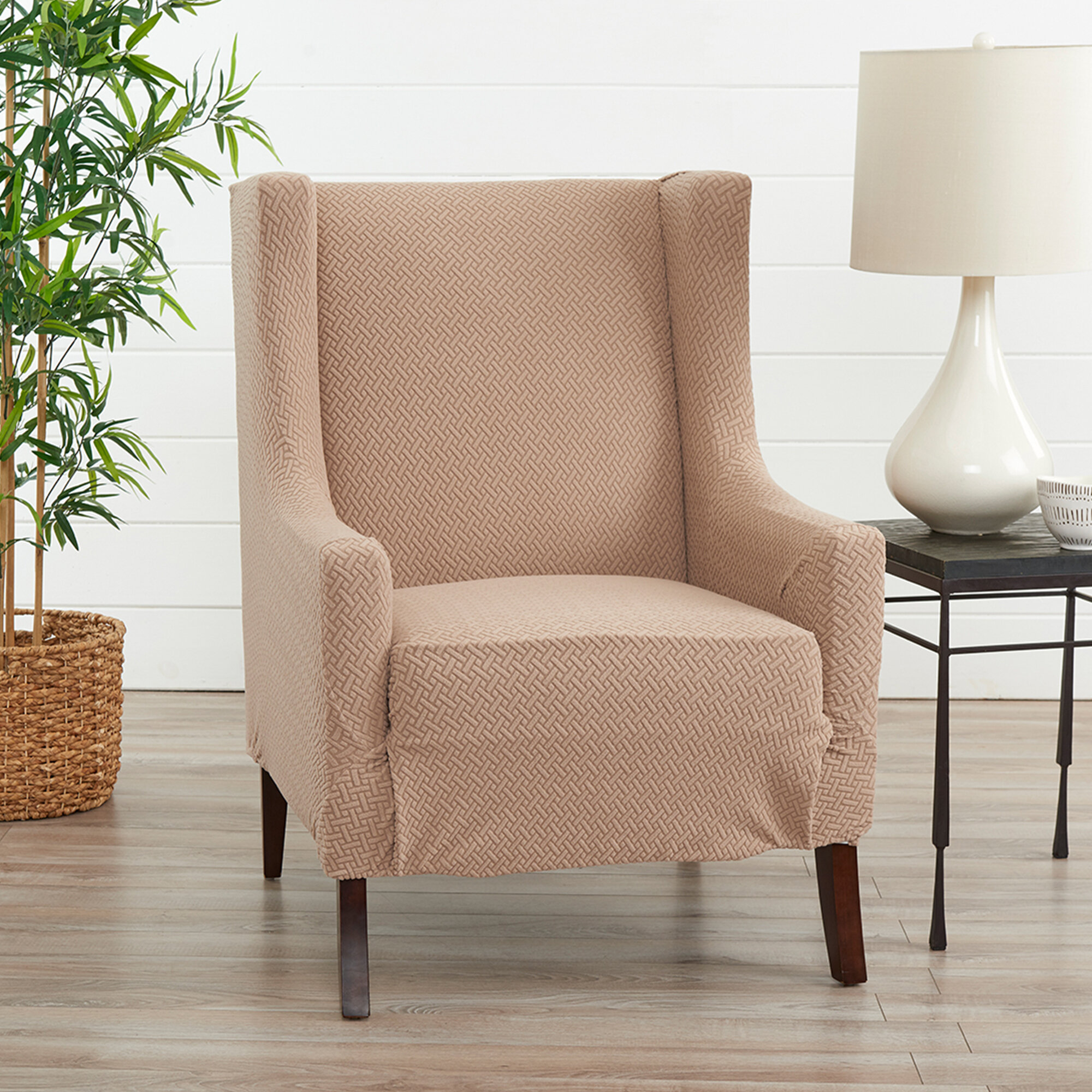 Wing Chair Slipcovers With Separate Cushion Cover : Wing Chair Beige