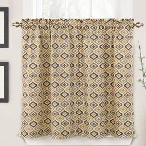 Lunar Lattice Ikat Room Darkening Rod Pocket Curtain Panels (Set of 2)