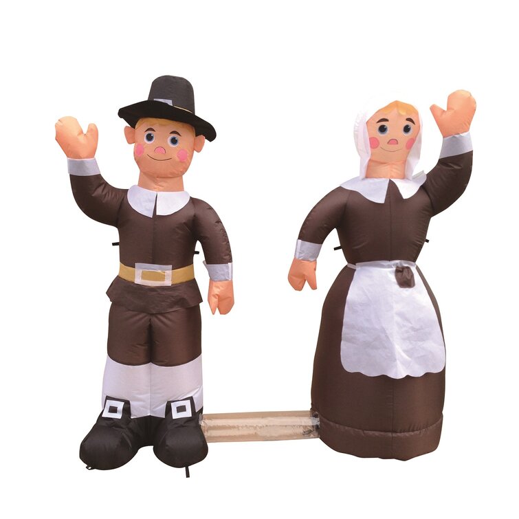Air Blown Inflatable Thanksgiving Pilgrim Amish Man & Woman Combo Pack Yard Decoration