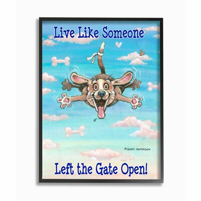 'Gate Open Funny Cartoon Pet Dog Design' by Gary Patterson Drawing Print Red Barrel Studio® Format: Canvas, Size: 20