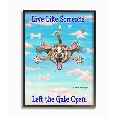 'Gate Open Funny Cartoon Pet Dog Design' by Gary Patterson Drawing Print Red Barrel Studio® Format: Canvas, Size: 20