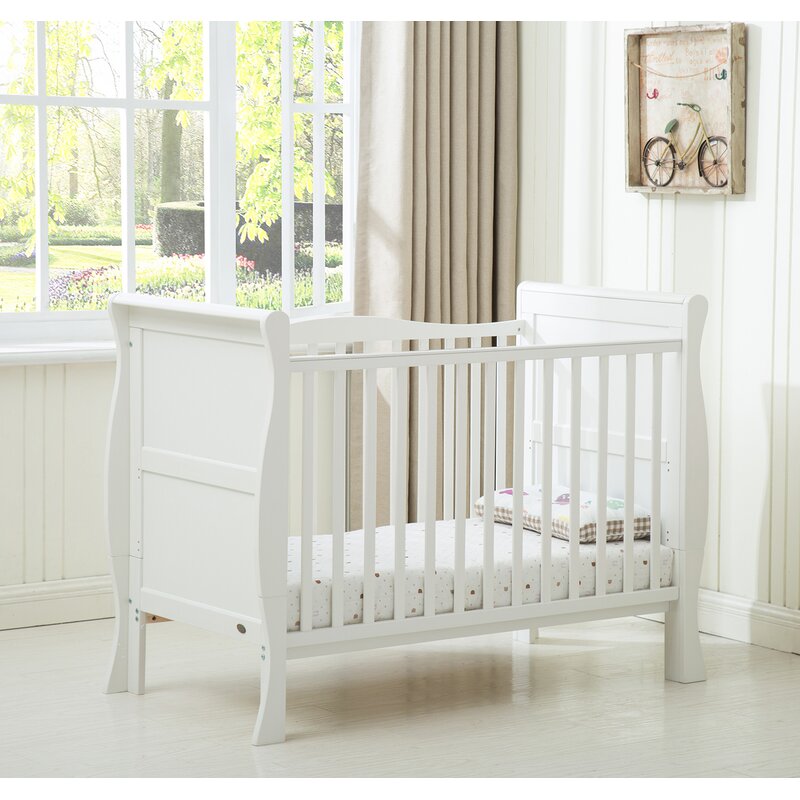 white sleigh cot bed with mattress