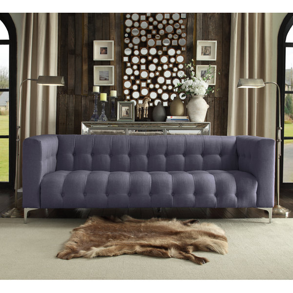 Sandi Linen Biscuit Tufted Silvertone Y-leg Sofa By Rosdorf Park 2019 Coupon