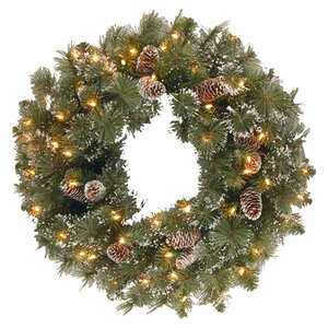 Brown/Green Pre-Lit Wreath with 50 Clear Lights