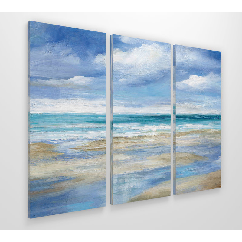 Highland Dunes Washy Coast I 3 Piece Wrapped Canvas Acrylic