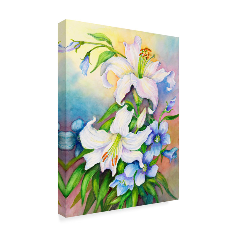 Trademark Art Lilies And Prairie Gentian Acrylic Painting Print