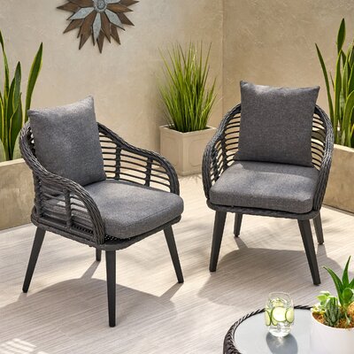 Bungalow Rose Aarhus Wicker Patio Chair With Cushions Frame Color Cushion Color Gray Frame Dark Gray Cushion Decorating Outside Com