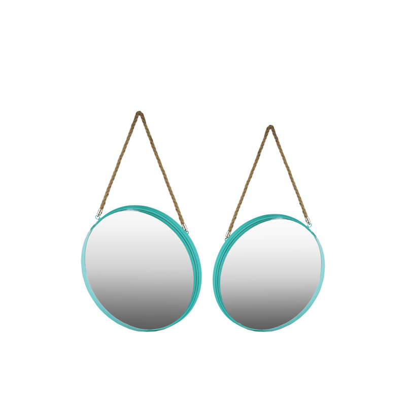 Longshore Tides 2 Piece Metal Round Wall Mirror Set With Rope