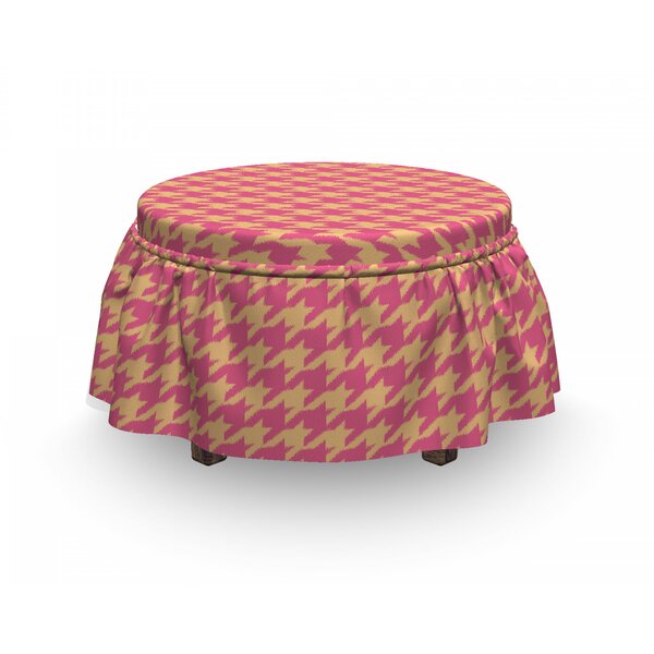 Houndstooth Pastel ColoIkat 2 Piece Box Cushion Ottoman Slipcover Set By East Urban Home