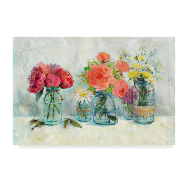 Charlton Home Flowers In Mason Jars Acrylic Painting Print On Charlton Home Flowers In Mason Jars