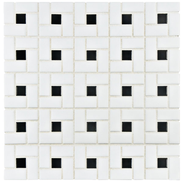 Retro Random Sized Porcelain Mosaic Tile in White/Black by EliteTile