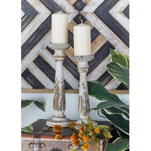 2 Piece Wood Candlestick Set
