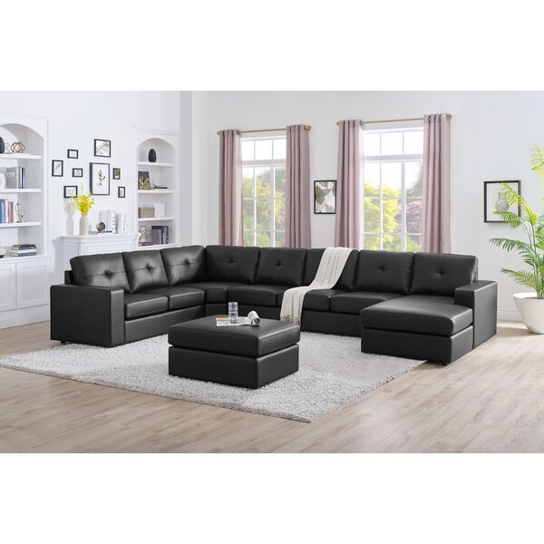 Ebern Designs Auton 6 Seater Large U Shape Sectional Sofa With Ottoman, Black Reviews ...