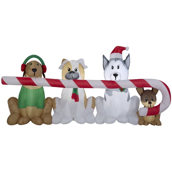 Puppies Sharing a Big Candy Cane Christmas Inflatable Oversized Figurine by The Holiday Aisle