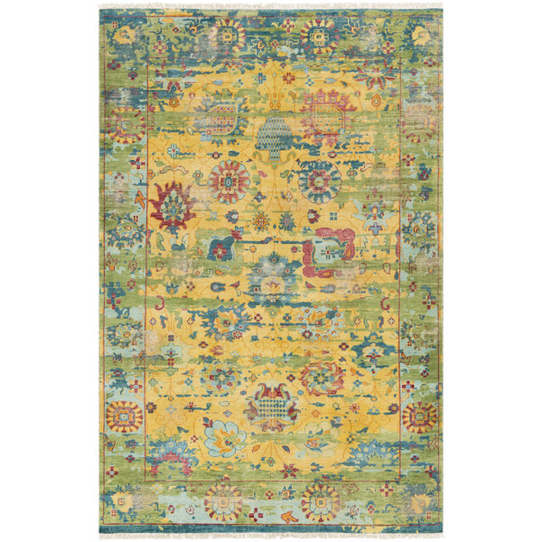 Makenna Hand-Knotted Bright Yellow/Grass Green Area Rug by Bungalow Rose