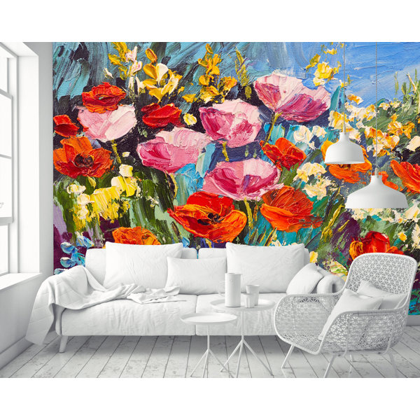 Blazek Removable Oil Painting Field Poppies Flowers 392 L X 75 W Wall Mural