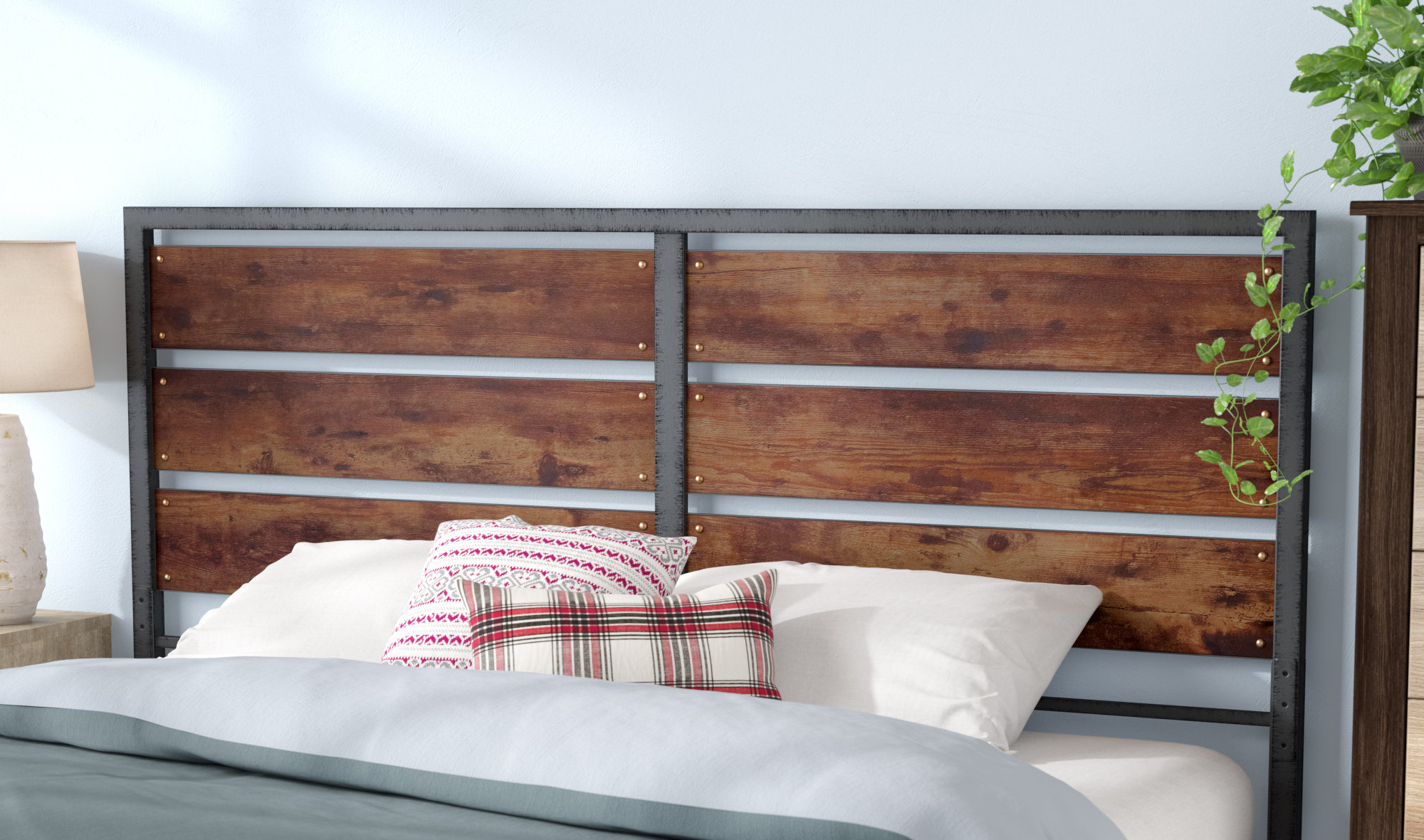 Union Rustic Abril Metal And Wood Plank Queen Slat Headboard Union Rustic Abril Metal And Wood Plank Queen Slat Headboard Reviews Wayfair