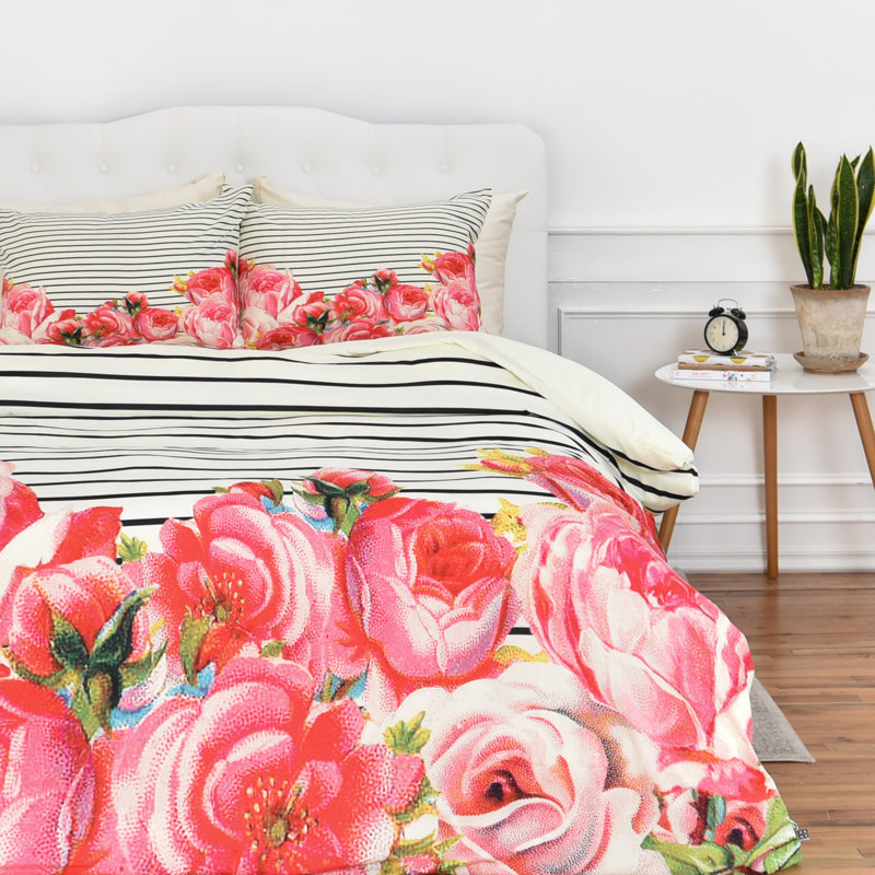 Brayden Studio Mouton Bold Floral and Stripes Duvet Cover Set & Reviews
