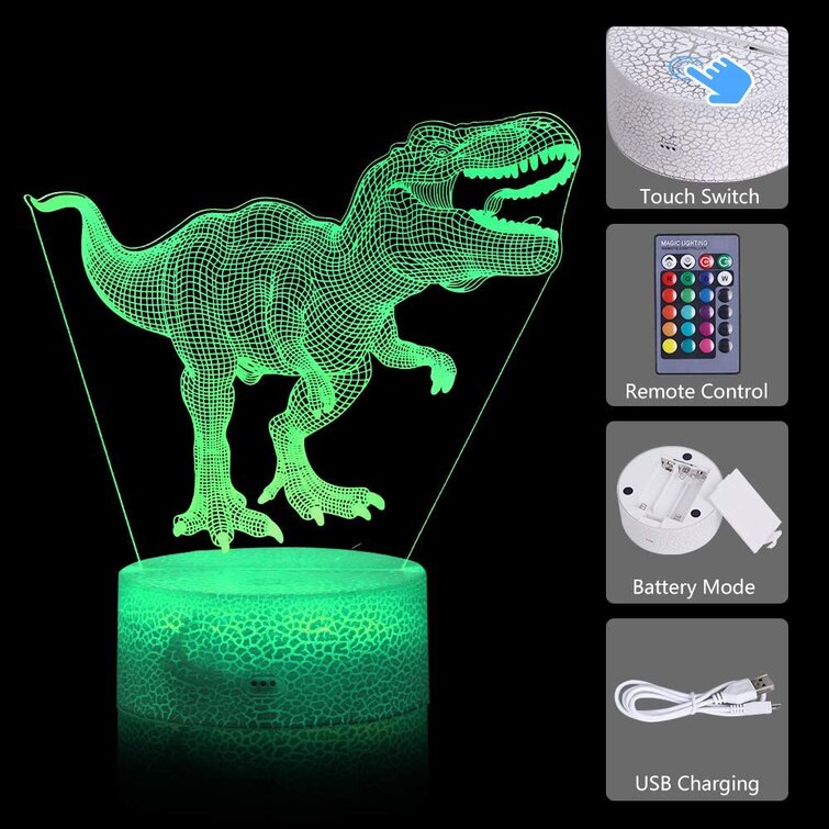 3D Dinosaur Lamp RGB Night Light Touch Remote Control Boy Gift Girl Rechargeable 