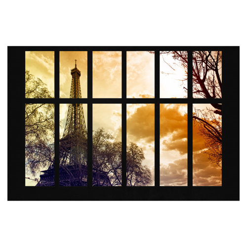 Window on Sunset Eiffel Tower Paris 1.9m x 2.88m Textured Matte Peel & Stick Wall Mural East Urban Home