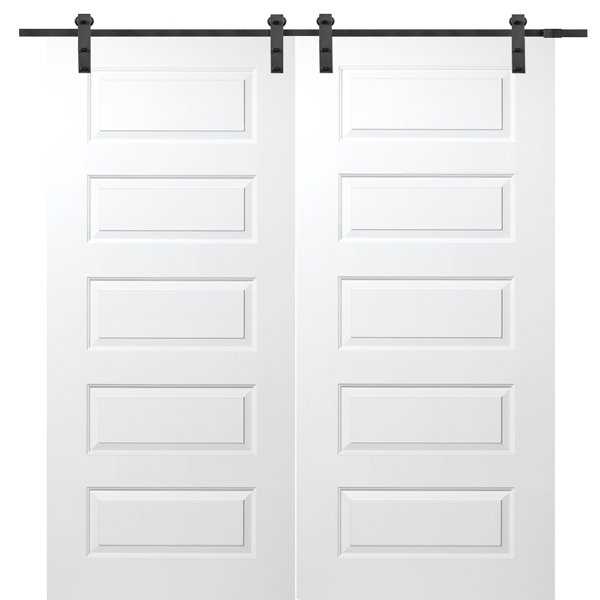 Molded Primed Rockport 5 Panel Interior Barn Door by Verona Home Design