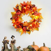 68" Lighted Velvet Rattan Pumpkin Garland Autumn Fall Harvest Thanksgiving Decor