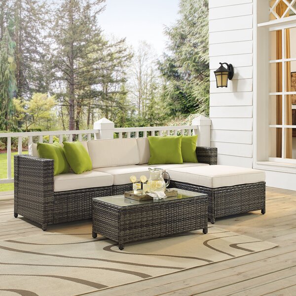 Kaczor 5 Piece Rattan Sectional Set with Cushions by Charlton Home