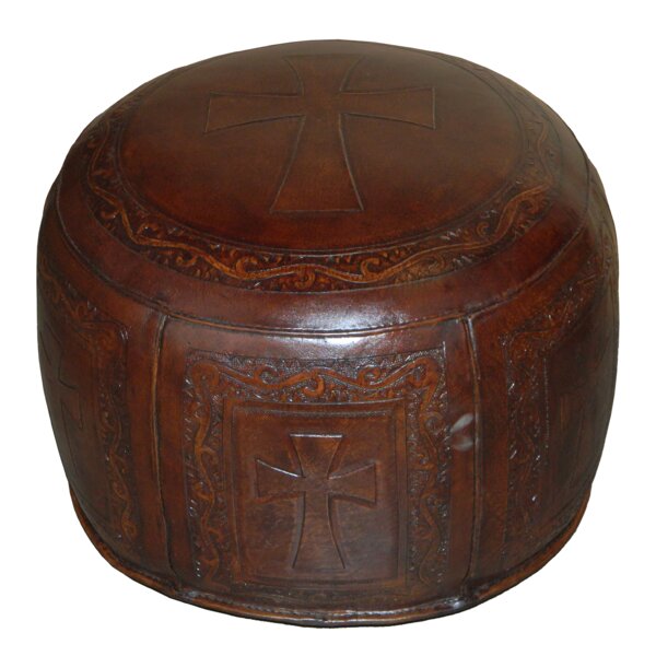 Roberto Handtooled Cross Leather Pouf By Bloomsbury Market