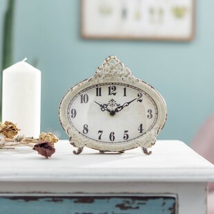 White Square Table Clock Shabby Vintage Mantle Chic Decor Cottage Home Accent