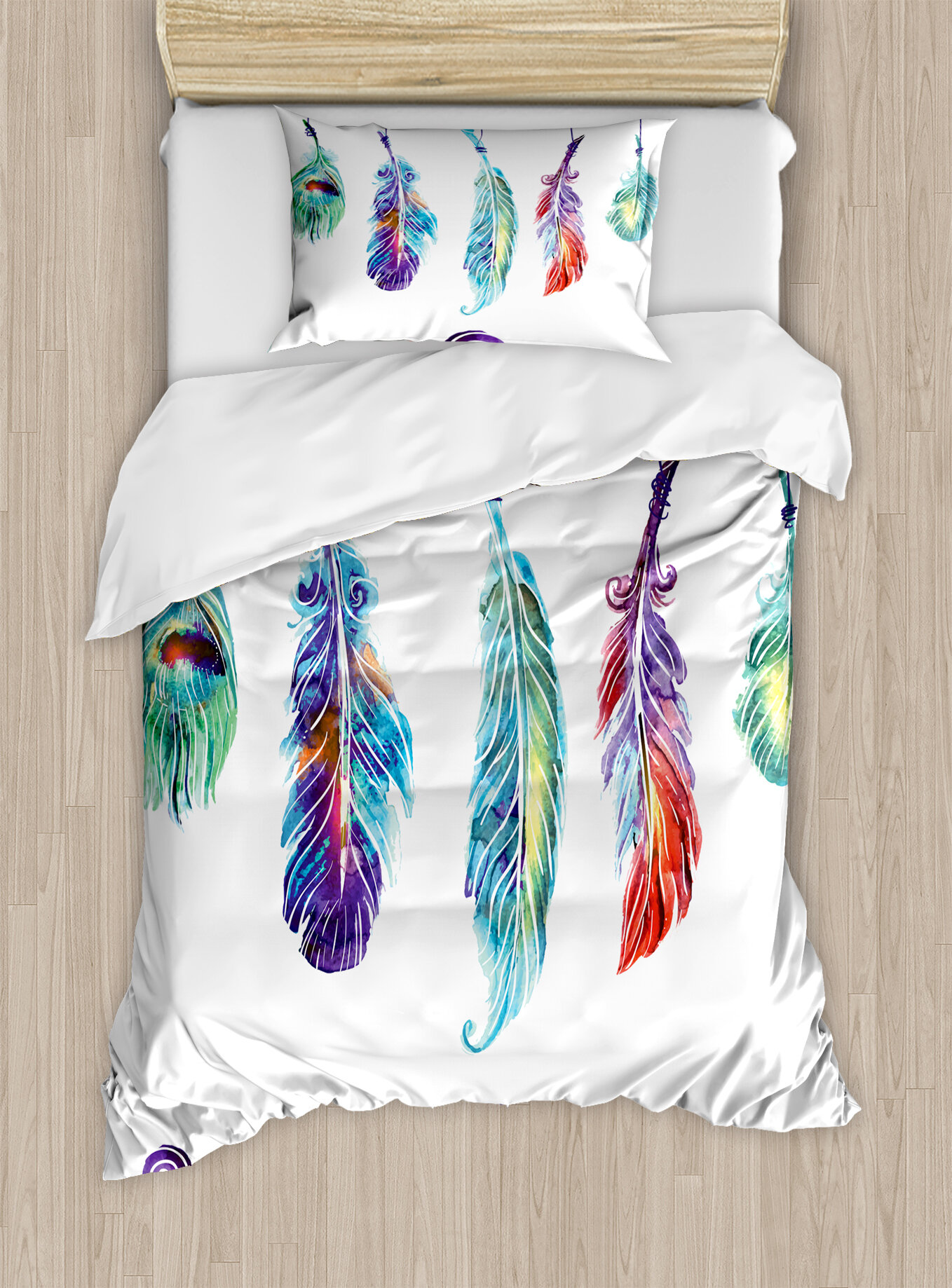 Ambesonne Boho Several Indian Feather In Psychedelic Hippie