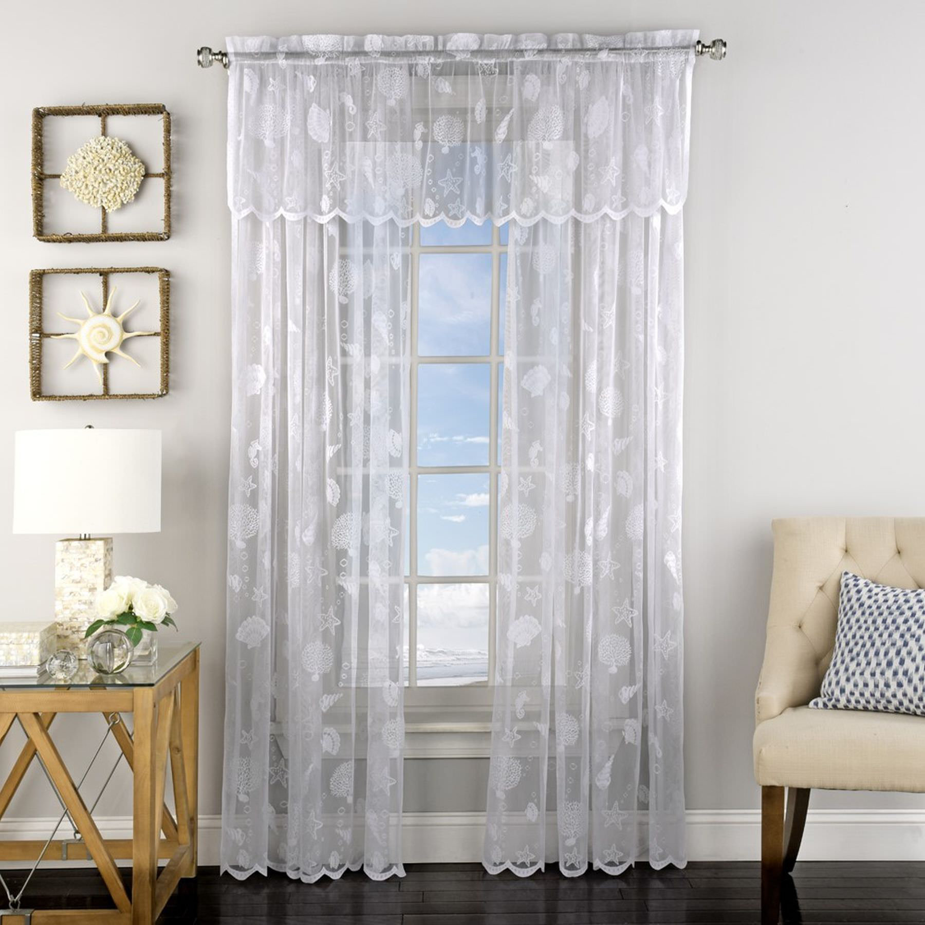 Highland Dunes Antonella Corales De Marina Knitted Jacquard Lace Window Semi Sheer Curtain Panels Reviews Wayfair Ca