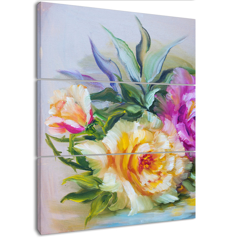 East Urban Home Pink And Yellow Roses Oil Painting Print Multi