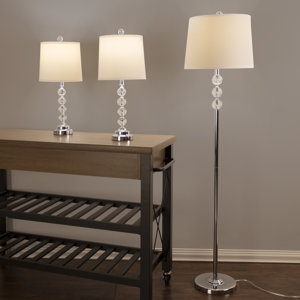 Faceted Crystal 3 Piece Table and Floor Lamp Set