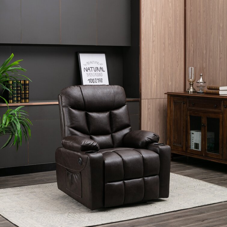 Latitude Run® Genuine Leather Power Reclining Heated Massage Chair ...