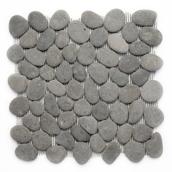 Decorative Random Sized Natural Stone Pebble Tile in River Gray by Solistone