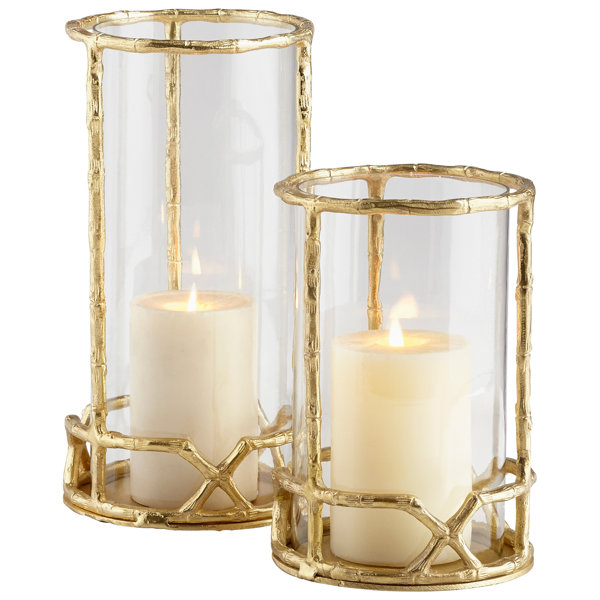 Stainless steel and glass candle holder set