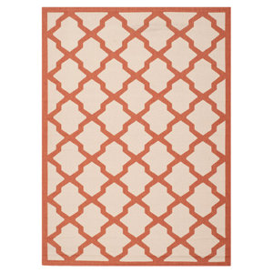 Short Beige/Terracotta Indoor/Outdoor Area Rug