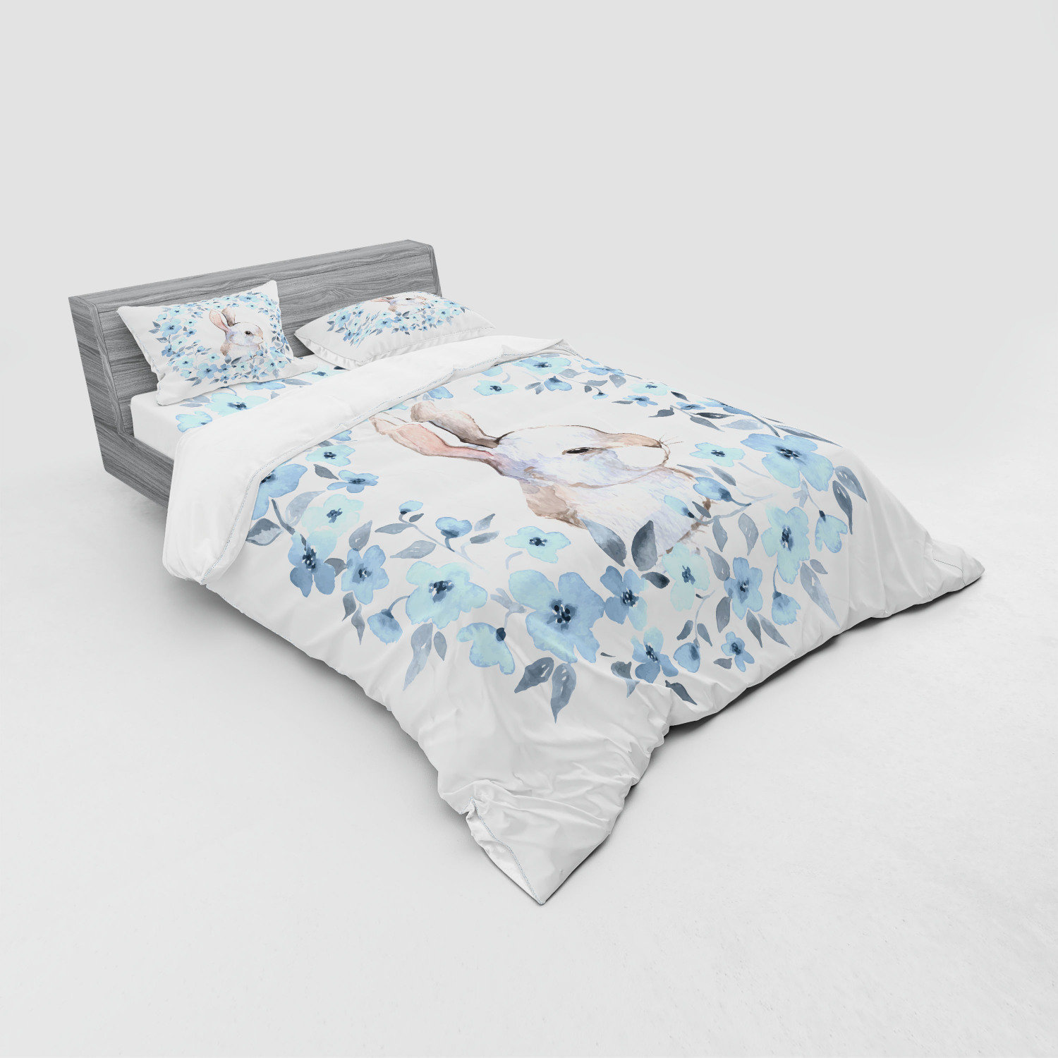 Rabbit Portrait Print Country Quilted Bedspread /& Pillow Shams Set