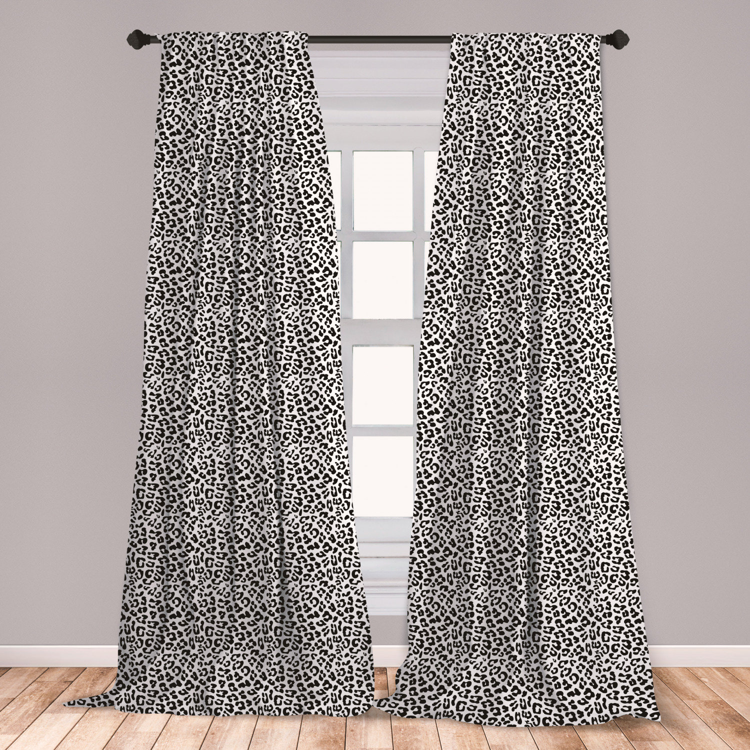 East Urban Home Bithlo Leopard Print Curtains Black And White Graphic Style Wild Jungle Animal Abstract Skin With Spots Window Treatments 2 Panel Set For Living Room Bedroom Decor 56 X 84 Bithlo Leopard Print Curtains Black