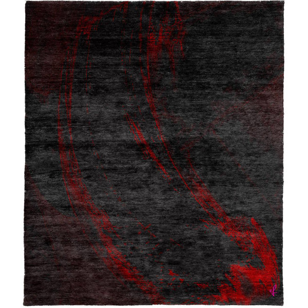 One-of-a-Kind Junia Hand-Knotted Tibetan Black 8' Square Wool Area Rug
