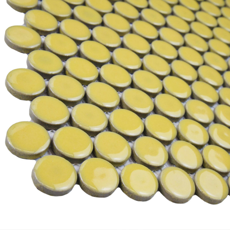 Elitetile Penny 0 8 X Porcelain Mosaic Tile In Vintage Yellow Penny 0 8 X Porcelain Mosaic Tile In Vintage Yellow