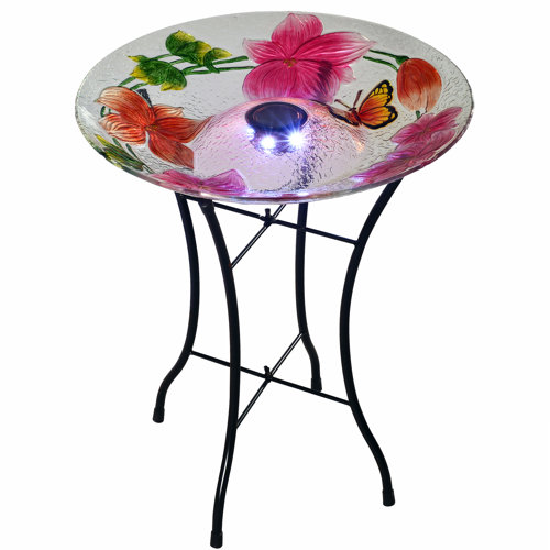 Outdoor Flower Fusion Glass Solar Bird Bath Dakota Fields