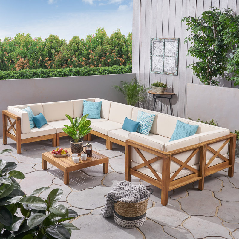 Highland Dunes Crescent Outdoor 9 Piece Sectional Seating Group