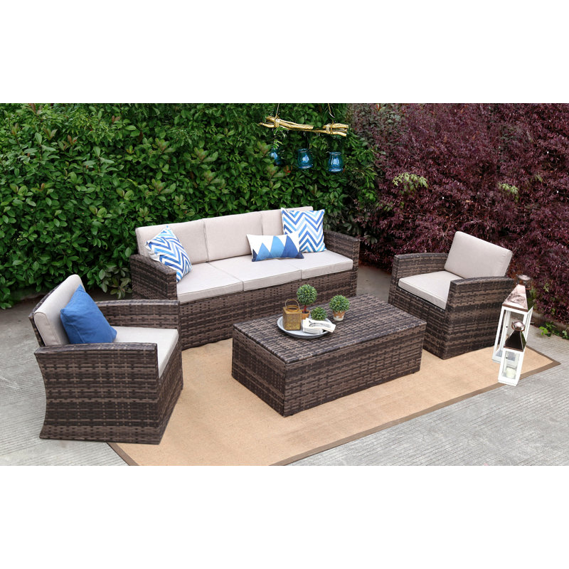 Sol 72 Outdoor Sheringham 4 Piece Rattan Sofa Seating Group with Cushions | Wayfair