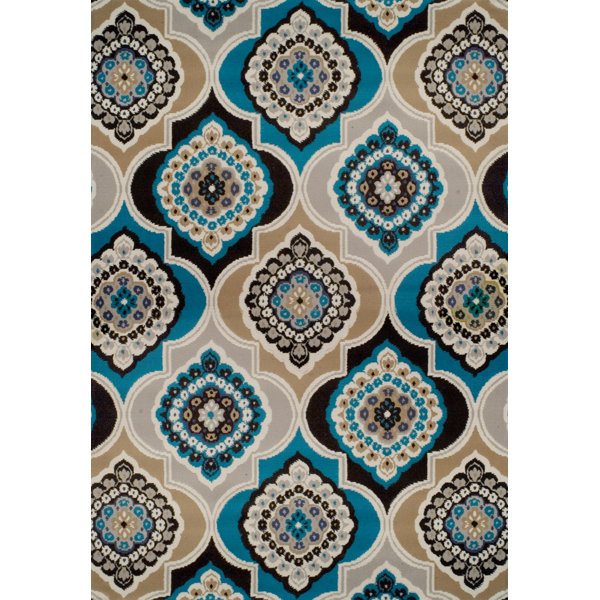 Bever Panal and Diamonds Foyer Gray/Blue Indoor/Outdoor Area Rug by Bungalow Rose