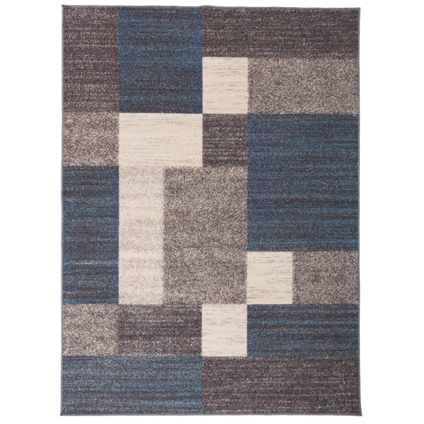Eamon Boxes Design Non-Slip Blue/Brown Area Rug by Ebern Designs